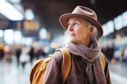 Rentnerin mit Hut und Rucksack